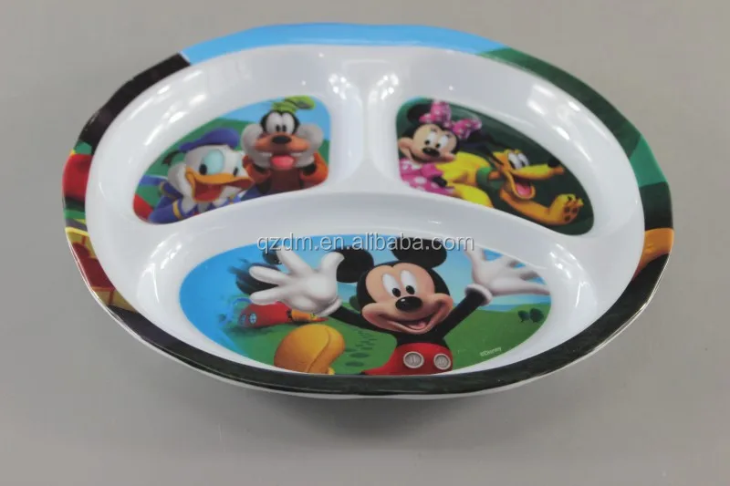 Melamine 3 Divide Plate, 100% Melamdine 3 Section Plate for Kid's