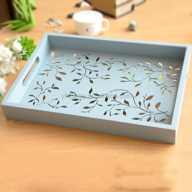 White Color Paint Wood Serving Tray With Handles Antique White Color Paint Wood Serving Tray With Handles