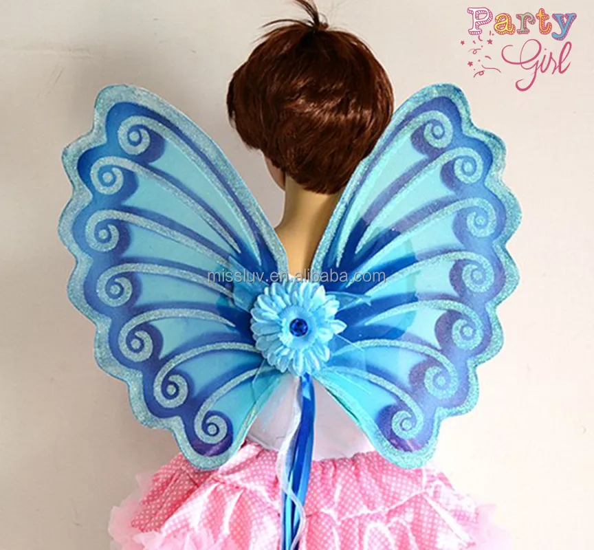 2016 Baru datang Anak-anak Bayi Gadis Peri Sayap Kupu-kupu Kostum biru Anak Kupu-kupu Sayap Kostum
