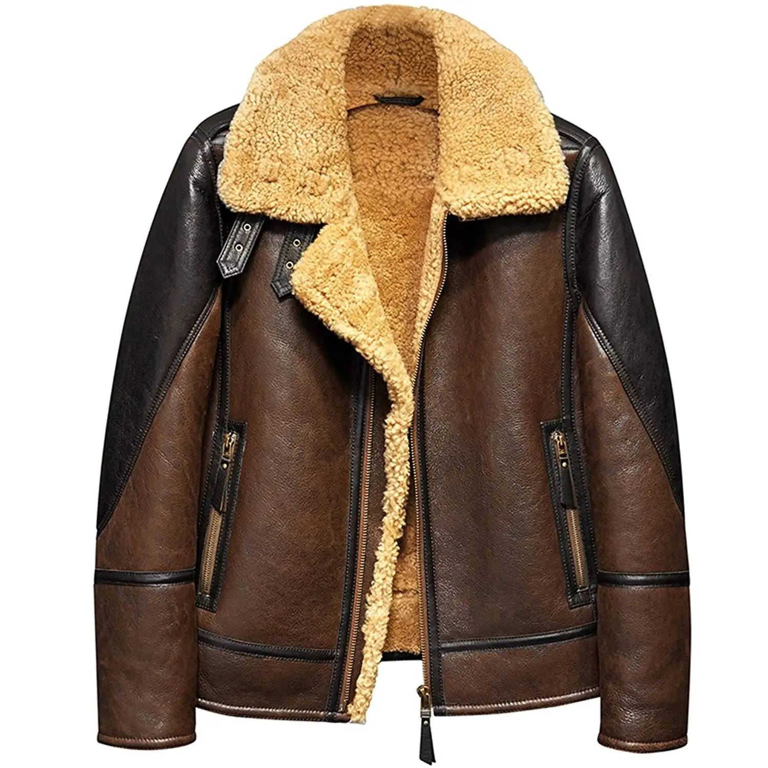 Buy Mens Shearling Leather Jacket Light Brown B3 Jacket Mens Fur Coat ...