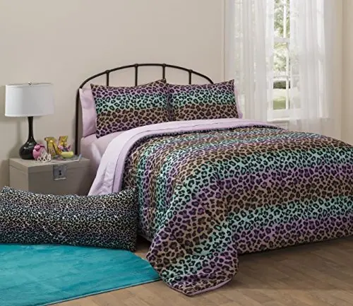 Buy 5 Piece Girls Rainbow Cheetah Print Theme Comforter Twin Xl