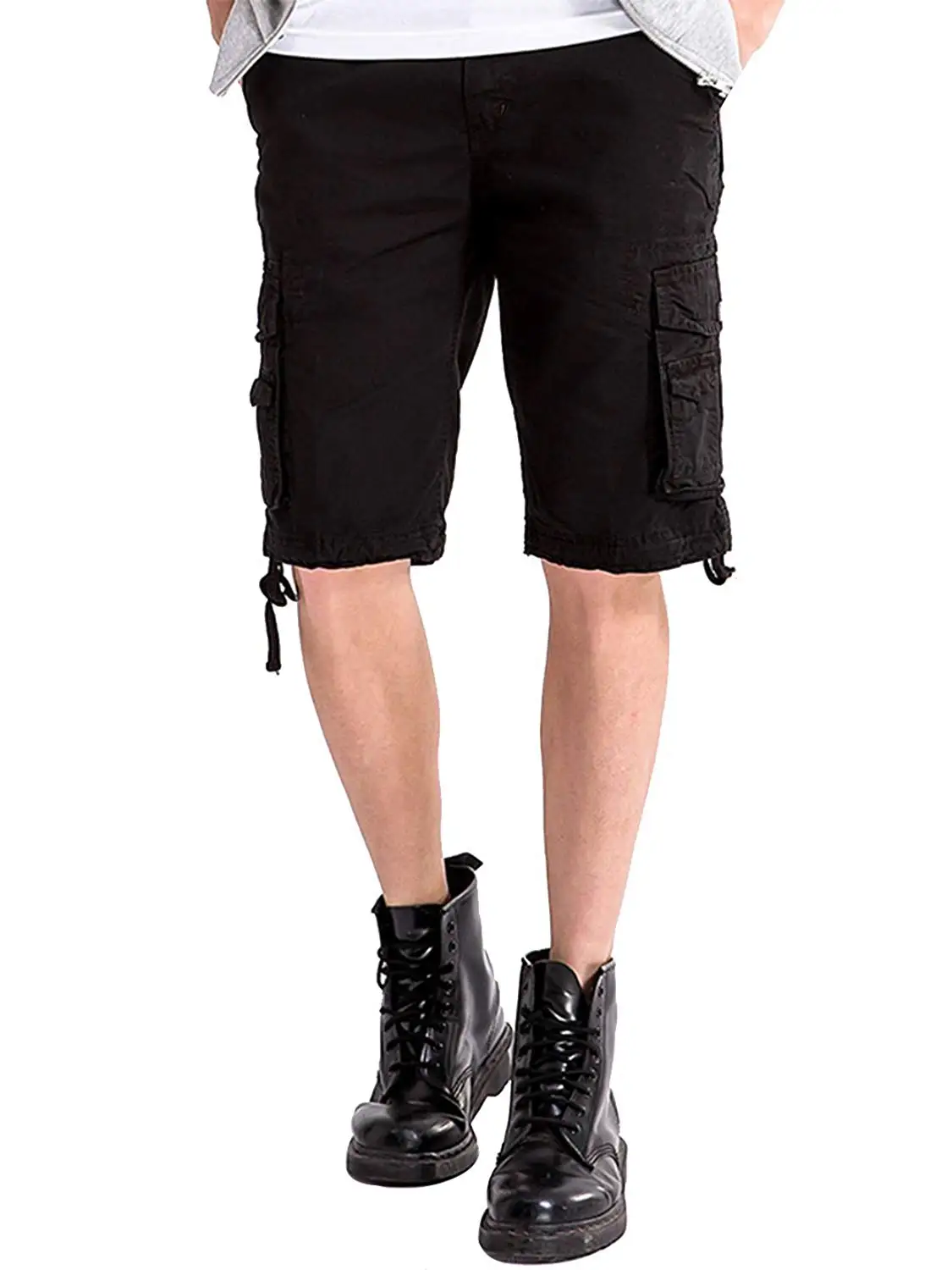 Wofupowga Womens Bermuda Plus Size Solid Drawstring Elastic Waist Pocket Shorts