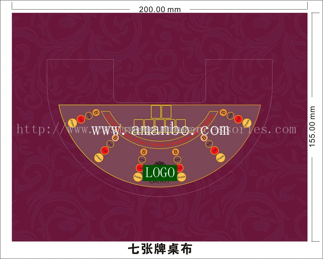 Gambling Casino Grade Blackjack Layout Three Card Poker Cloth For Sale