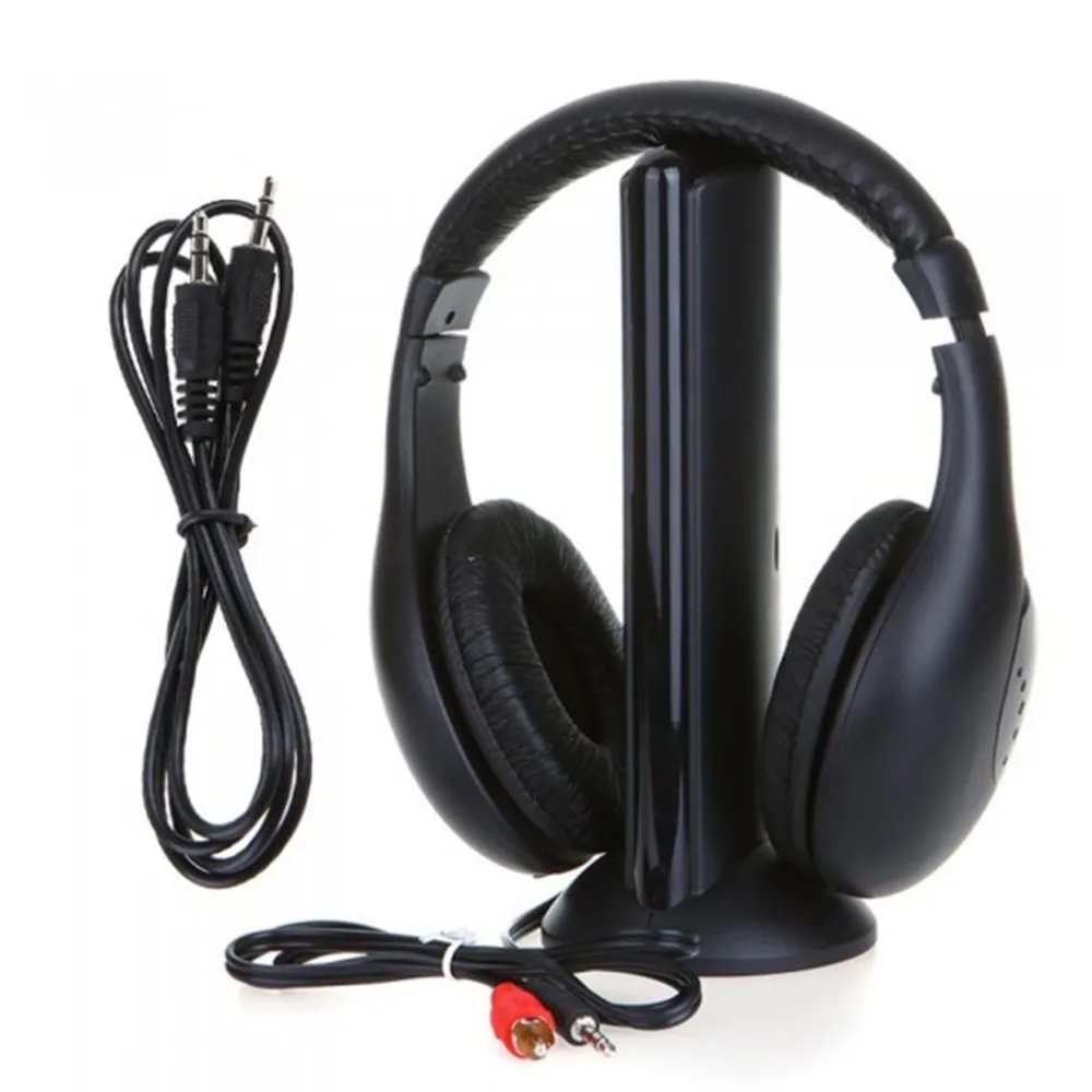 Black 5 in 1 Wireless Cordless Headphone Headset Earphone for PC TV Radio Wireless Headphone Gaming Headphone Wholesale