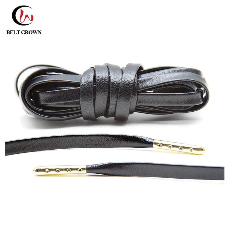 Luxury Black Flat Boot Shoelace Genuine Leather Shoe Lace With Metal ...