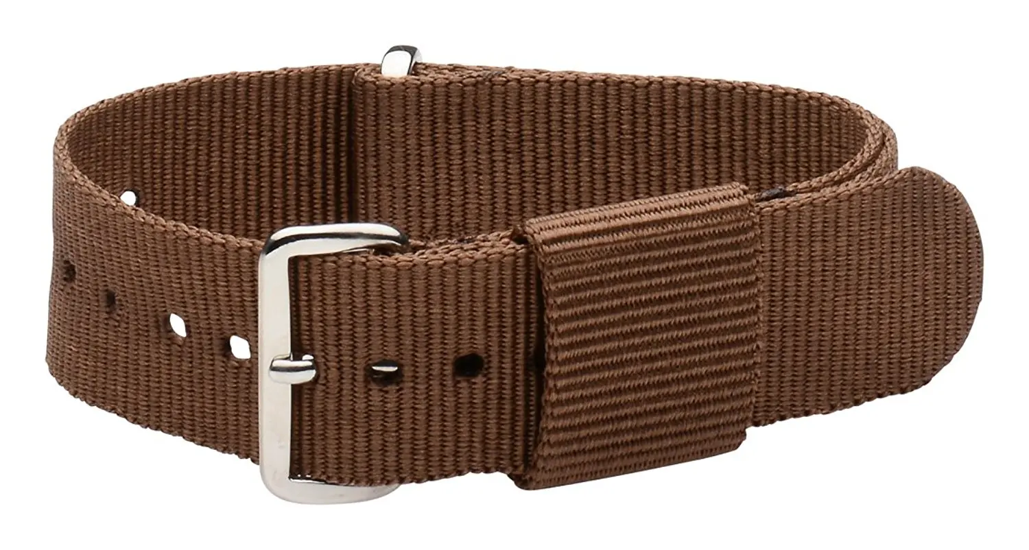 22mm Nato Ss Nylon Loop Solid Brown Interchangeable Replacement Watch Strap Band