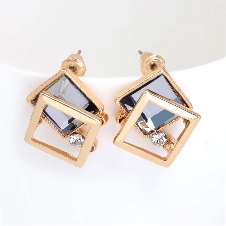 crystal jewelry top grade square shape glass earring fashion gem