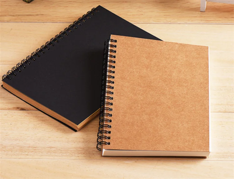 Cheap Wholesale Kraft Black Paper Cover Wire O Double Line A4 A5 Notebook Spiral Cahier For School