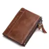Darhope Manufacturer direct sale short wallet multi-functional leather men's double zipper retro soft head layer cowhide wallet
