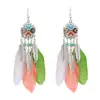Vintage Indian Feather Earring Sliver Plated Alloy Leaf Pendant Magnetic Drop Dangle Earrings