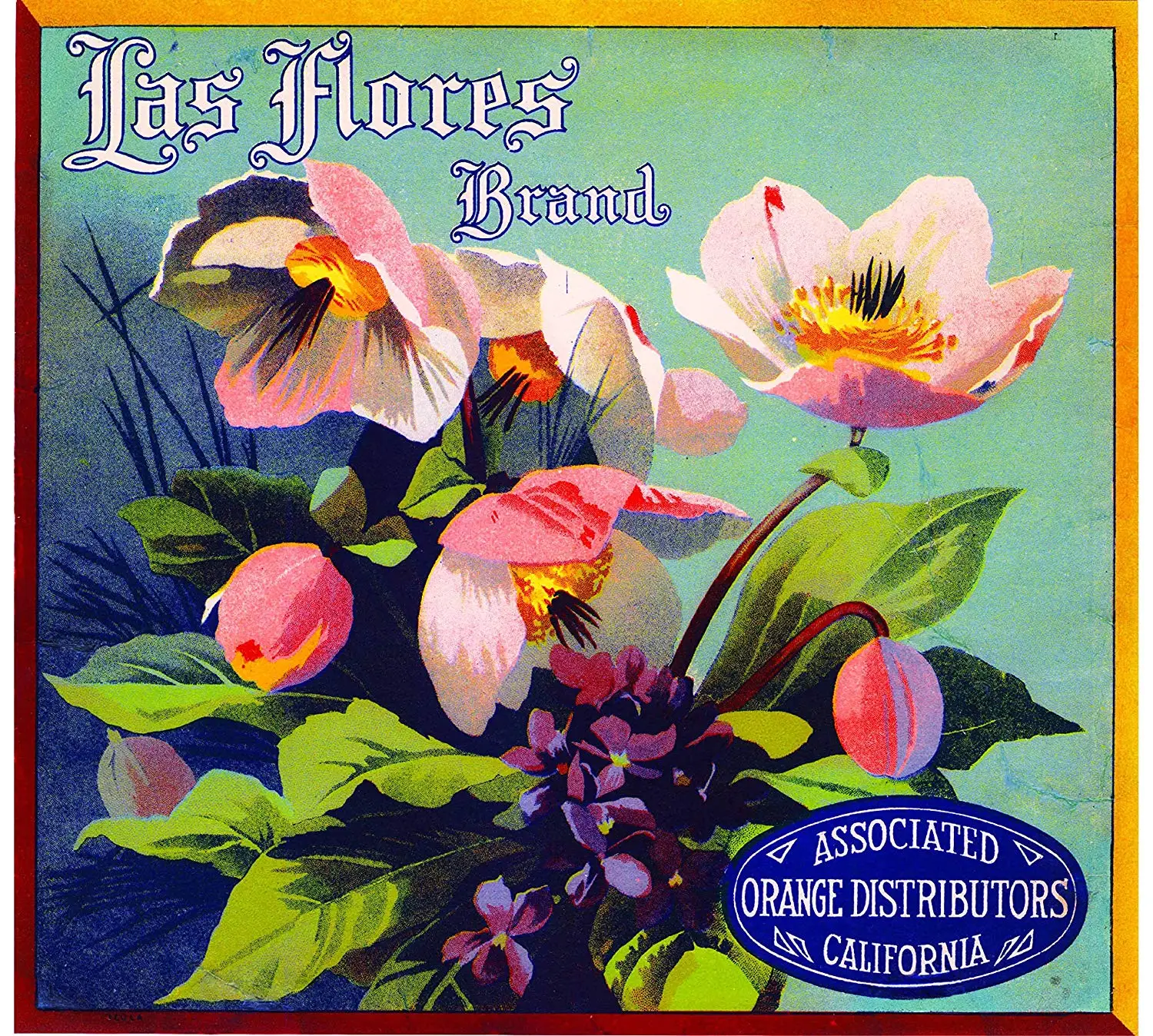 A SLICE IN TIME Los Angeles California Las Flores Brand Orange Citrus Fruit Crate Box Label Art Print