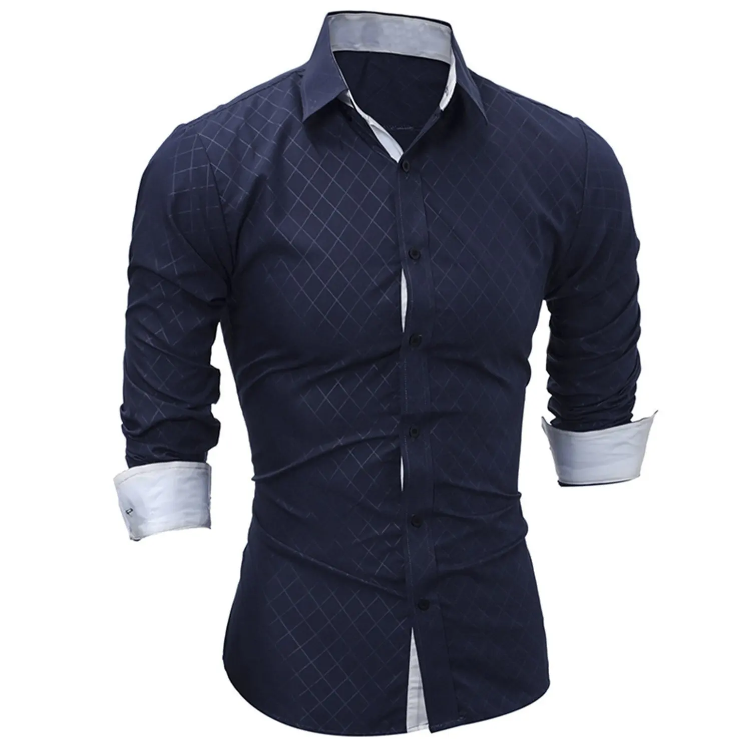 Rising ON Slim Mens Shirt Fashion plaid shirt Long sleeves casual shirt dress Slim mens social business shirt Male Cool