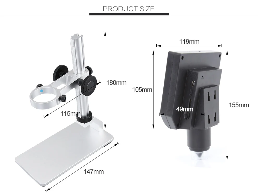600X Digital Video Microscopes HD Endoscope Electronic Magnifier Al-alloy Stent 