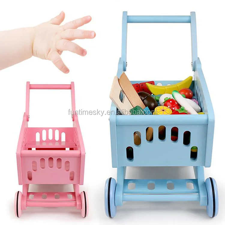 Amazon Best Sellers Pretend Play Wooden Baby Shopping Cart Toy With