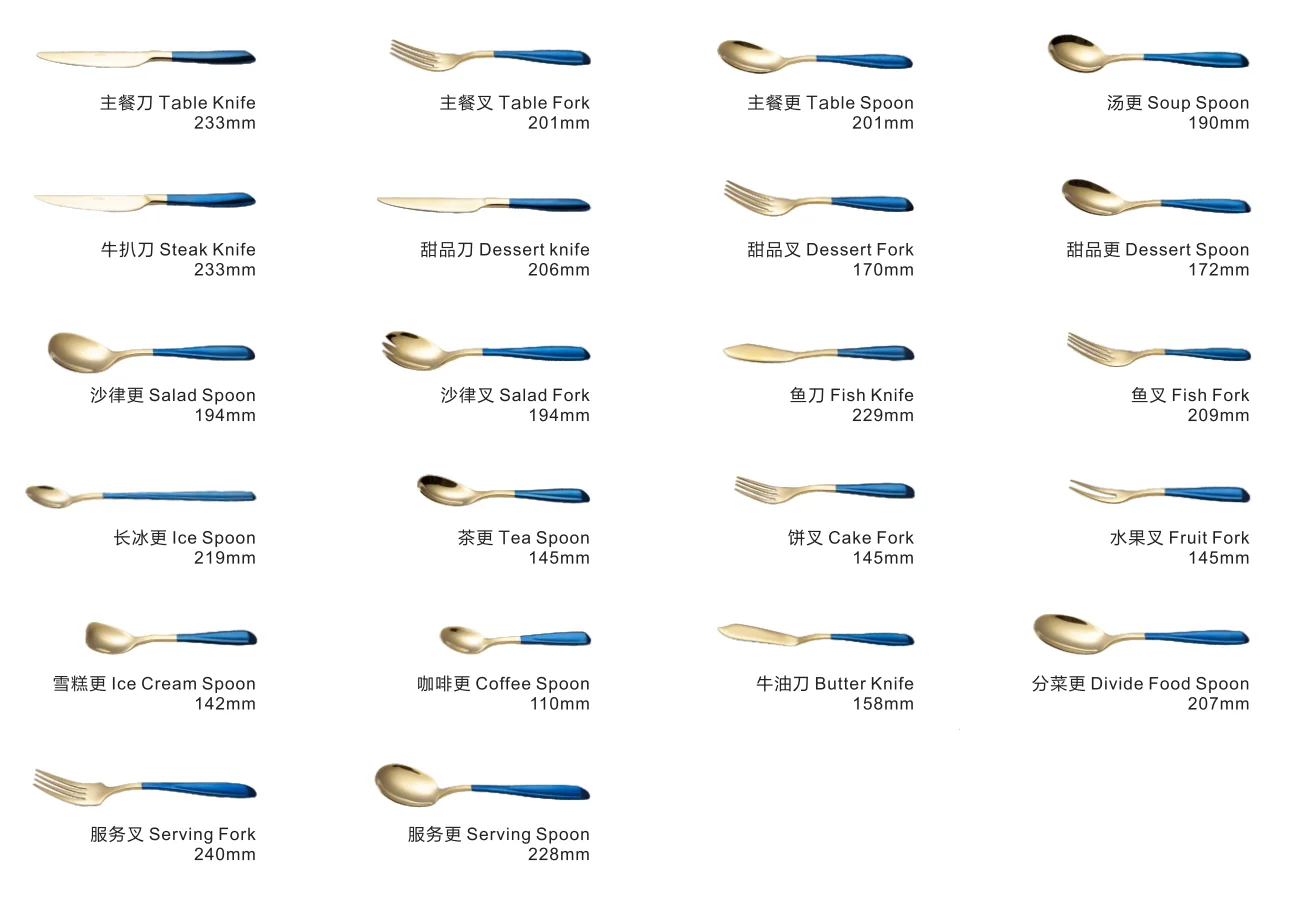 Luxury Stainless Steel Rose Gold Cutlery Set With Blue Handle