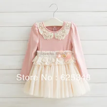 Retail- Free Shipping New Autumn Fashion Pearl Girl’s Baby dress Lace Girls Dress Children’s dresses Kids wear Kids clothes