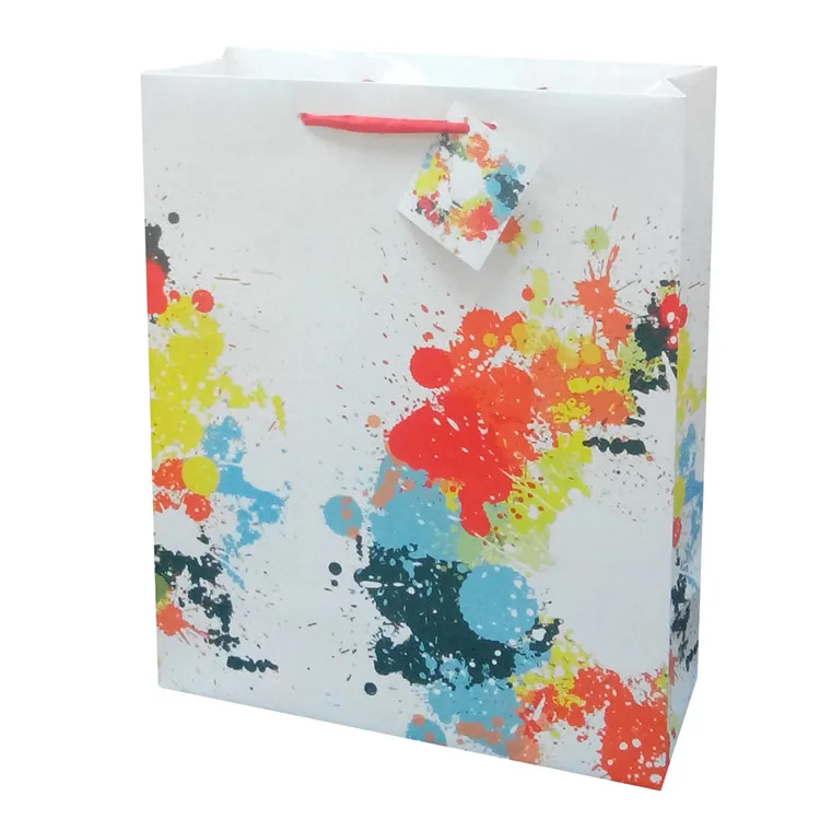 Hot Sale Luxury Foldable Graffiti Print Christmas Paper Bag With PP Rope Handles