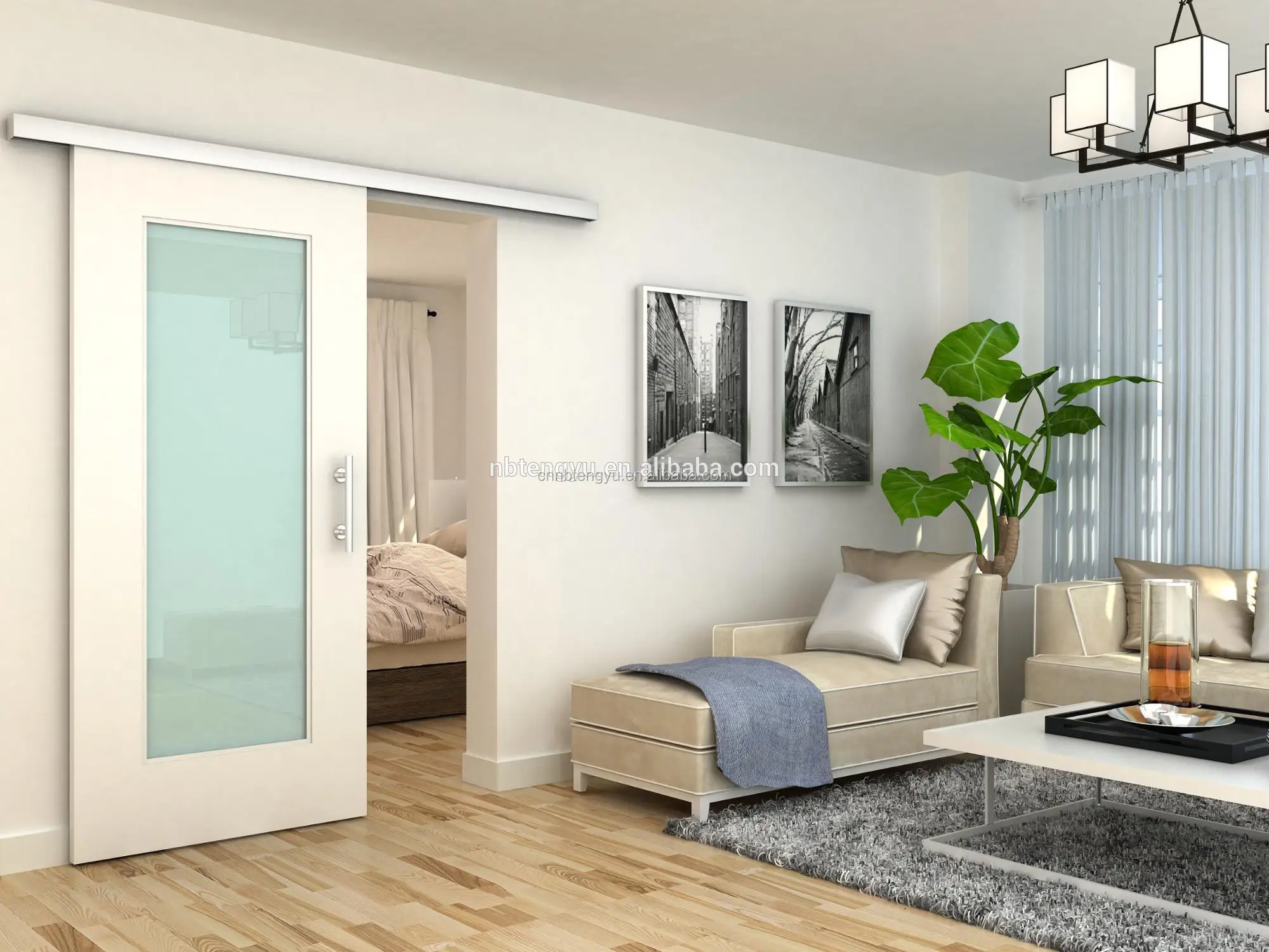 New Design Hotel Glass Wood Framed Sliding Glass Door/Mirrored Barn Door with Sliding Door Glass Hardware Kit