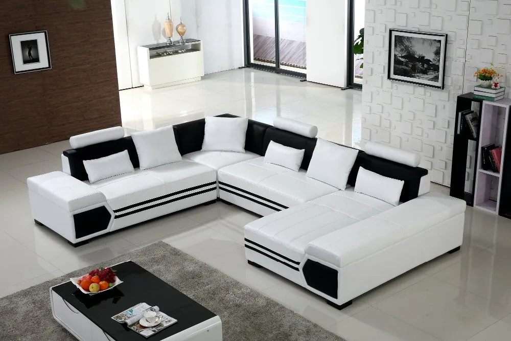 Large U shaped sofa white leather couch living room sofa