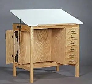 SMI F3042-HST Natural Oak Finish Art Table With 6 Drawers & Board Storage.