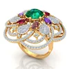 Colorful Ladies Jewelry 18K Gold Plated Copper Hollow Multi Halo Cubic Zirconia Large Cocktail Ring for Women