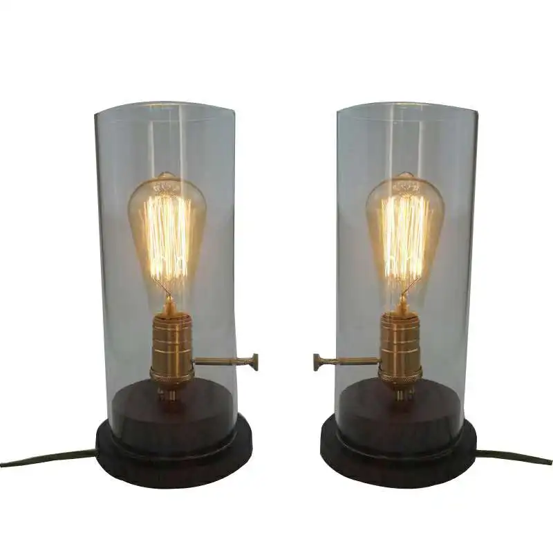 Loft Vintage E27 Holder Edison Bulb Table Lamp,Wood Base Light,Dimmer Switch Control Desk Lamps