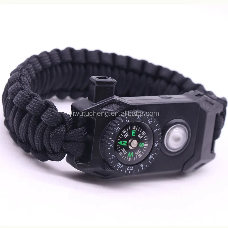 Outdoor Paracord Bracelet with LED Light Compass Whistle Flint Survival Gear Kit
