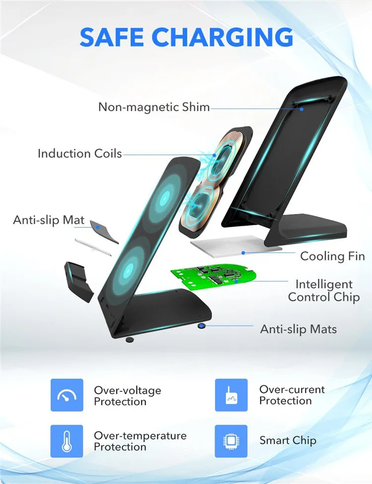 Fast Wireless Charger,Fast Wireless Charging Pad Stand for iPhone X/8/8 Plus For Samsung S9/Note 8/S8/S8 Plus