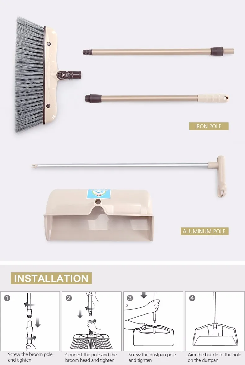 Good Quality Short Aluminium Broom Handle Plastic Broom And Dustpan Set