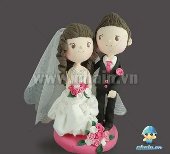 Clay Wedding Cake Topper Fuschia Pink Wedding Clay Dolls