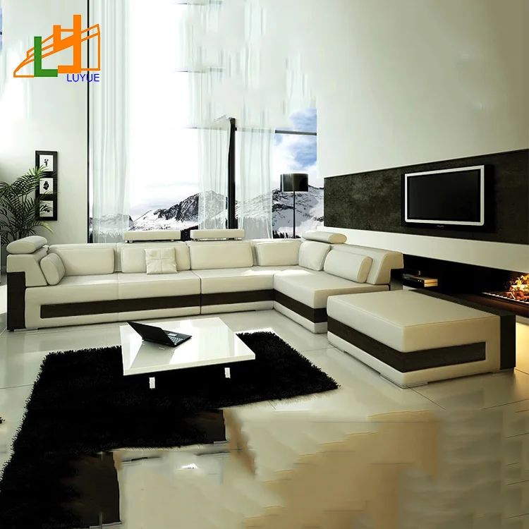European Style L Shaped Corner Sofa Furniture Set 7 Seater Leather Couch Sofa