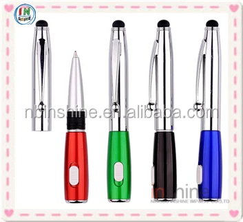Metal stylus pen with the LED light , Promotion 3 In 1 metal flashlight stylus pen