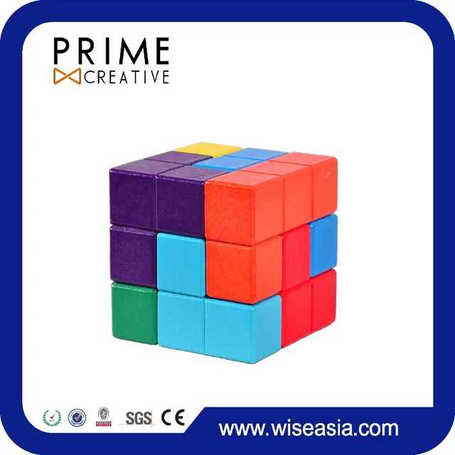 wooden cube tetris puzzle box cube blocks games with 7 colorful