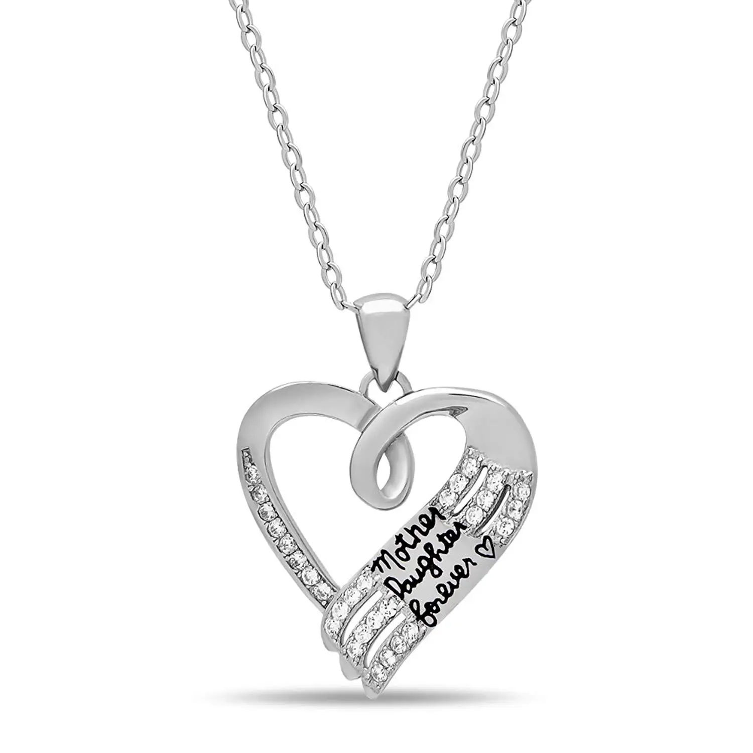 Sterling Silver Moon Angel Necklace Pendant Quote mother /& daughter forever love Cubic Zirconia 18
