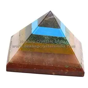 Healing Crystals India A Single 7 Gemstone Yogic Chakra (Root (Muladhara), Sacral (Swadhisthana), Solar Plexus (Manipura), Heart (Anahata), Throat (Vishuddhi), Third Eye (Ajna), Crown (Sahasrara)) Pyramid 50 mm Natural Seven Chakra Bonded Pyramid Amethyst-Blue Aventurine-Lapis Lazuli-Green