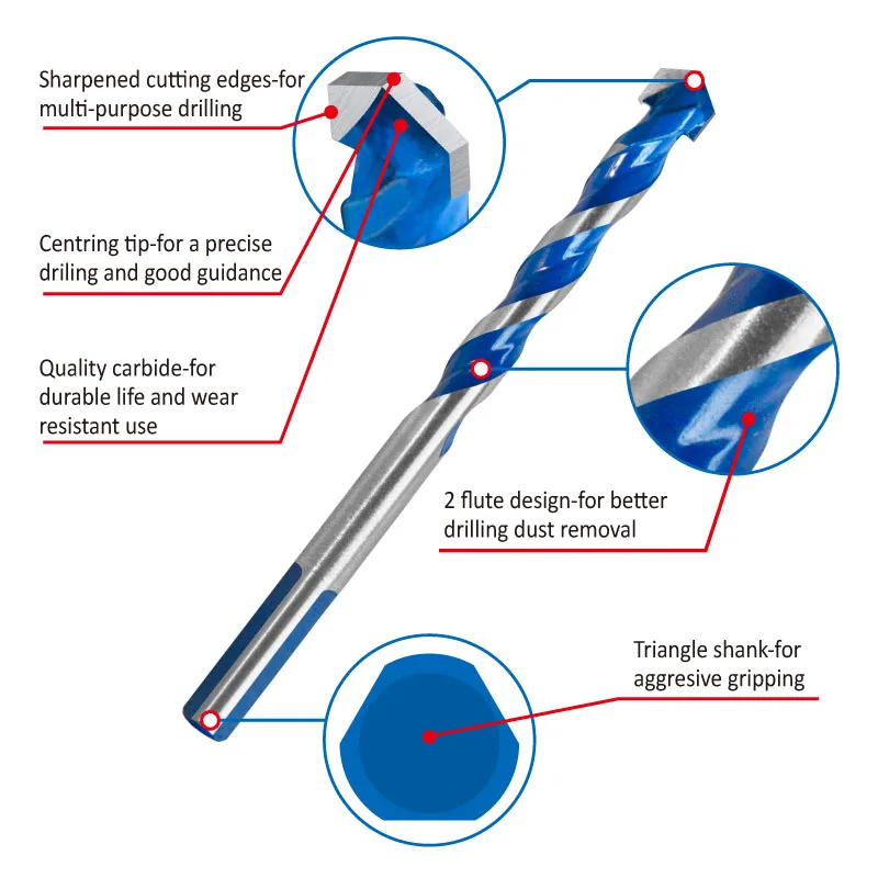 5pcs Multi Purpose Construction Drill Bit Set Carbide Tip For Masonry