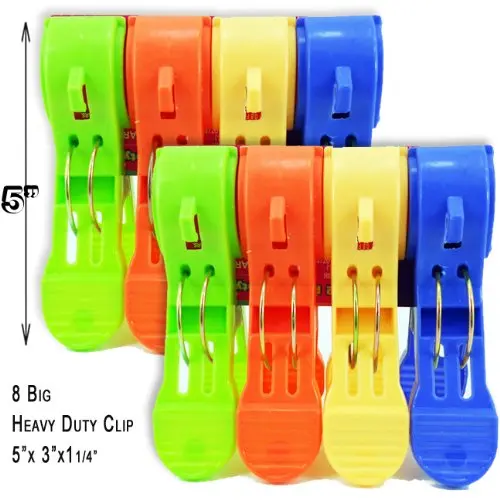 Big 5"x3"x1 1/4" Heavy Duty Plastic Spring Clamps Clothes Pins Pegs 8 Pcs.
