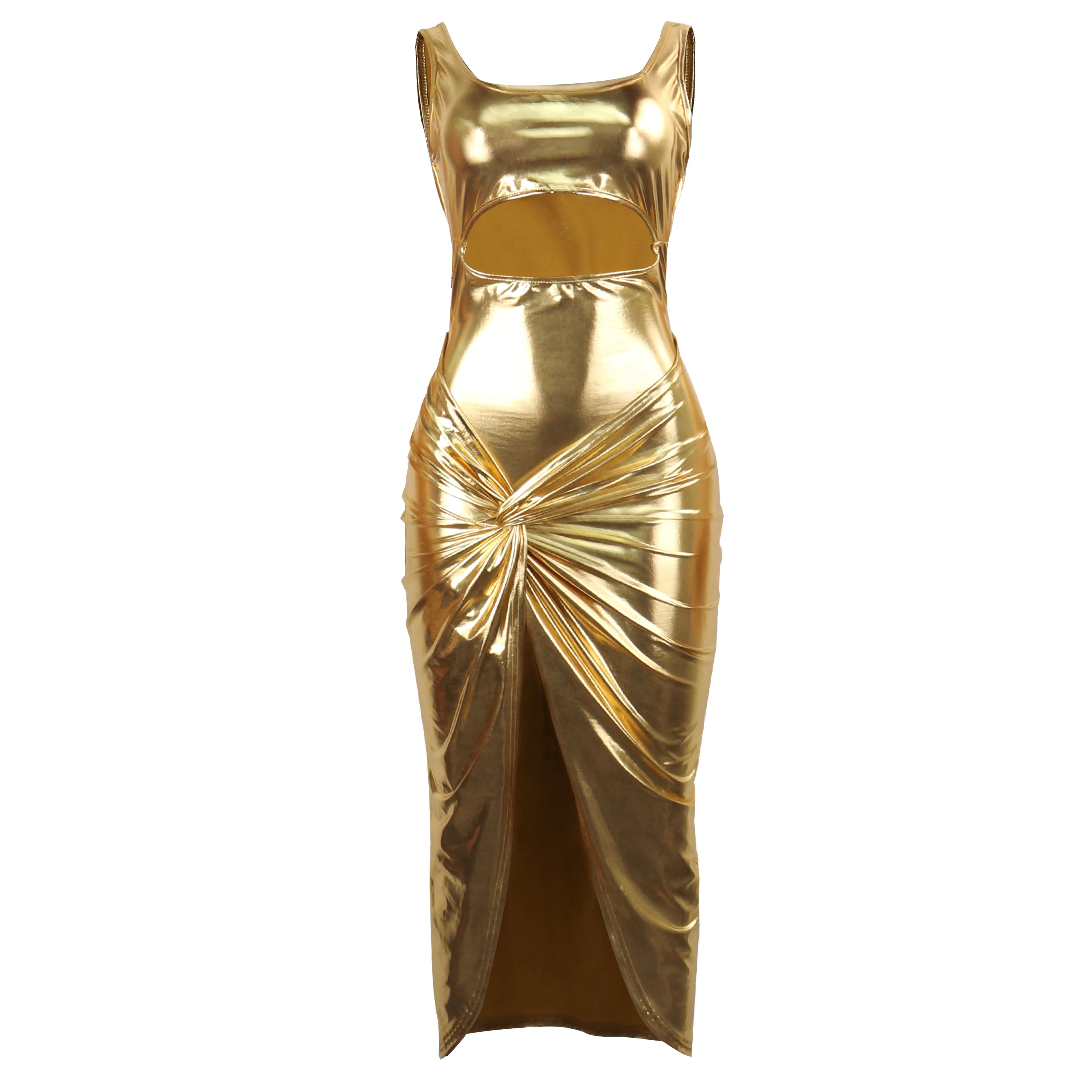 Popular Shoulder Straps Women Celebrity Evening Party Club Dress Golden Runway Dress Ladies Club Maxi Dress