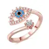 18K Rose Gold Plated Evil Eyes Ring Pave Setting Cubic Zircon Adjustable Evil Eyes Finger Ring