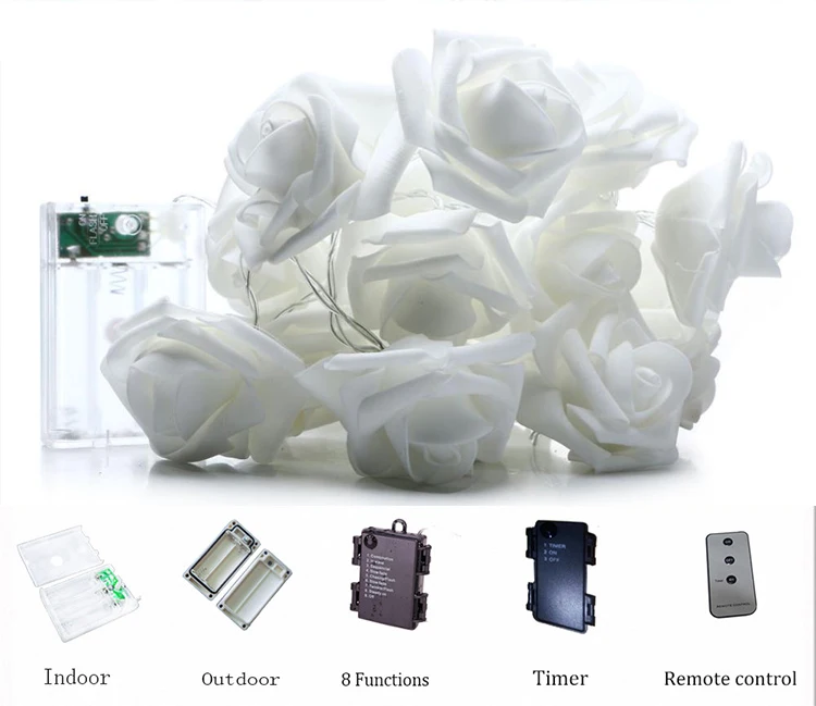 rose flower pvc green led fairy light