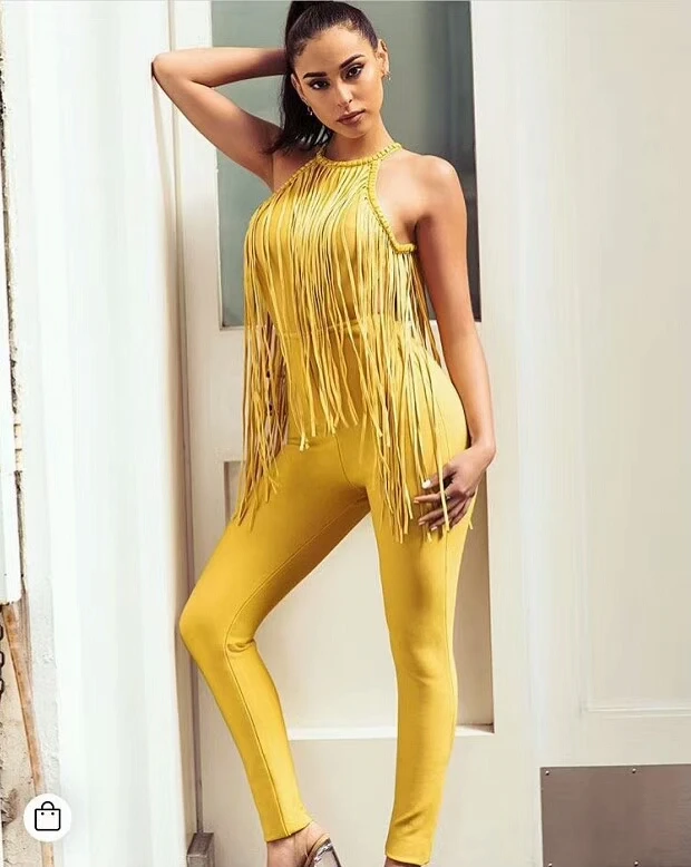 yellow tight jumpsuit