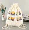 2019 good quality digger excavator printed cotton canvas drawstring bag custom printing cotton bag good for boy