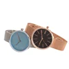 Simple round alloy case rose gold woman watch crystal customize dial timepieces clock leather strap for present
