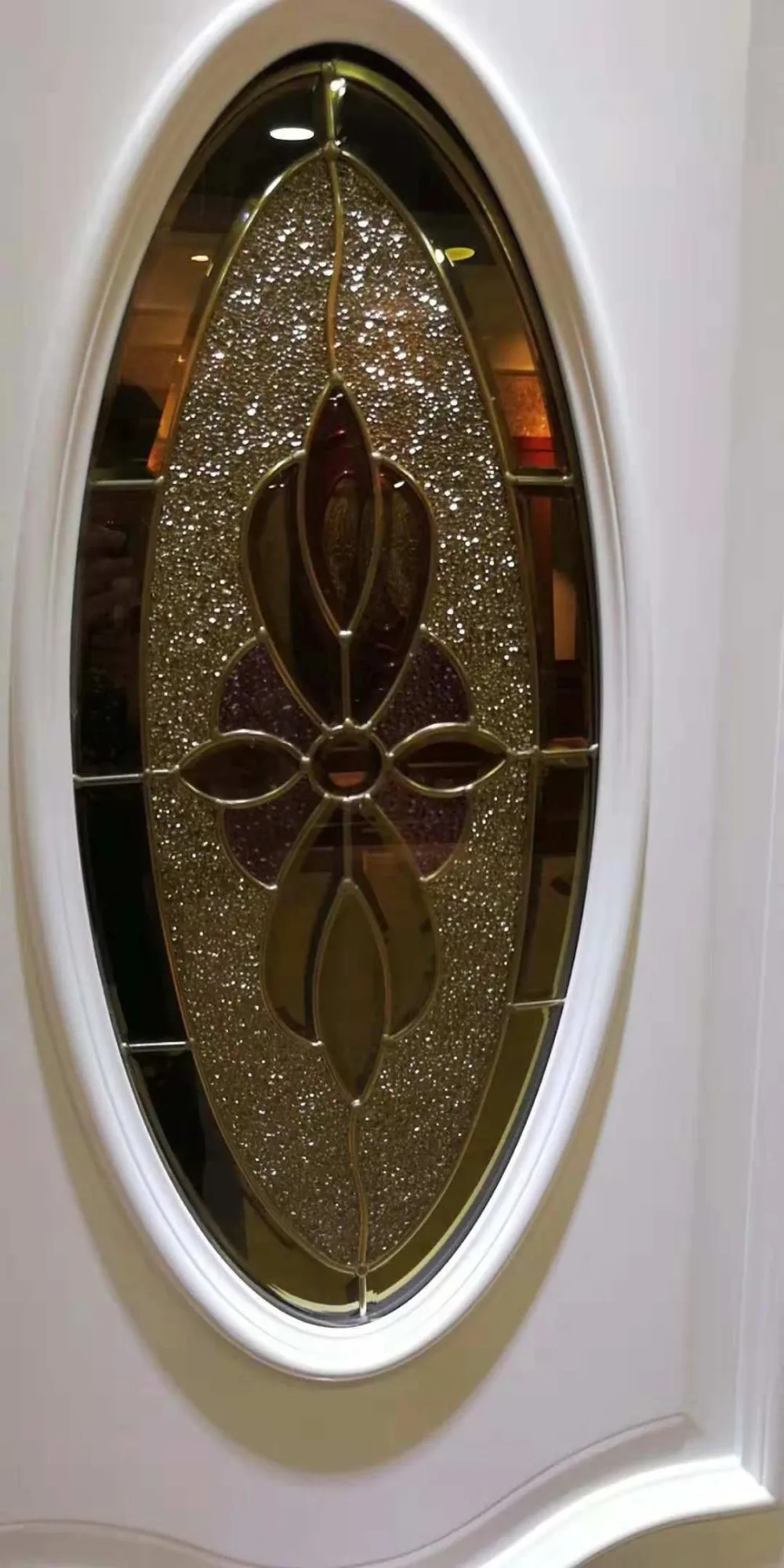 Oval Glass Insert Wood Interior Door Decorative Wine Stained Glass Door