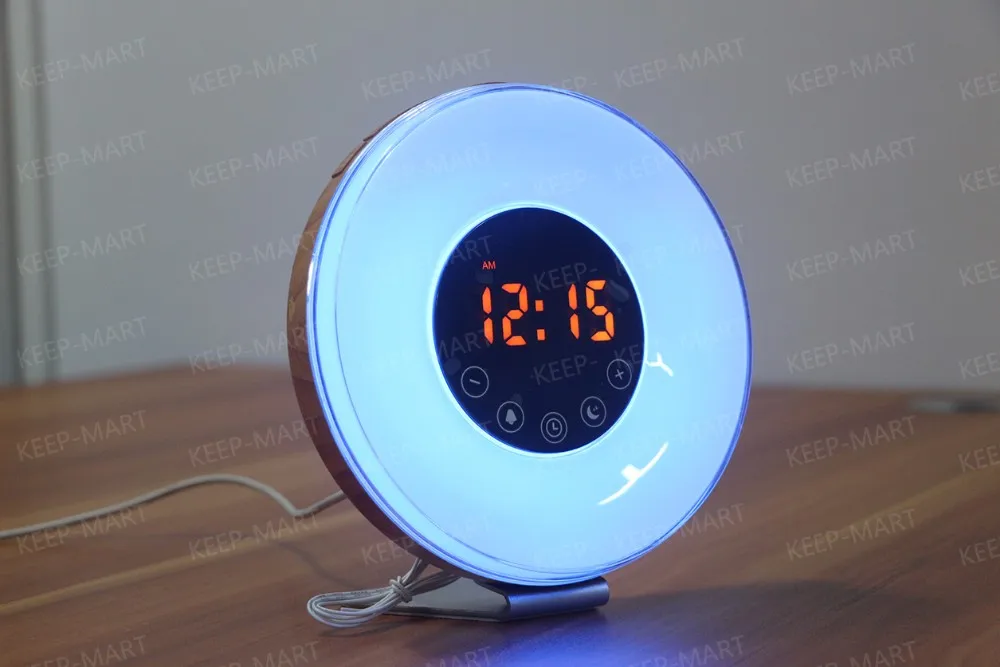 Wood Wake Up Light With Sunrise Sunlight Alarm Clock&6 Natural Sounds
