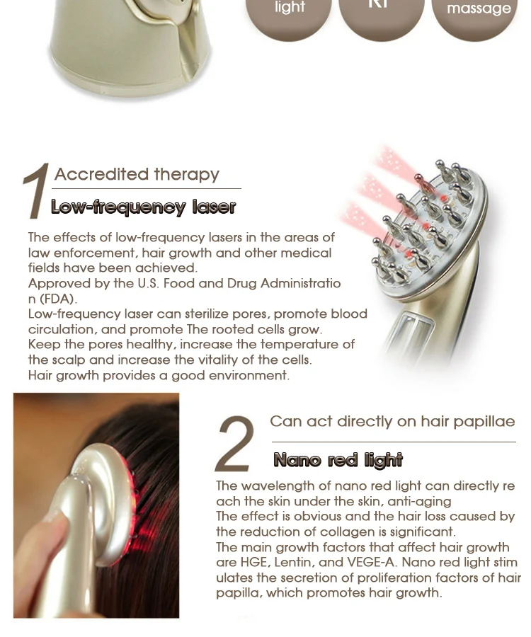 Electric Rf Laser Ems Hair Regrowth Comb Brush Led Microcurrent Laser