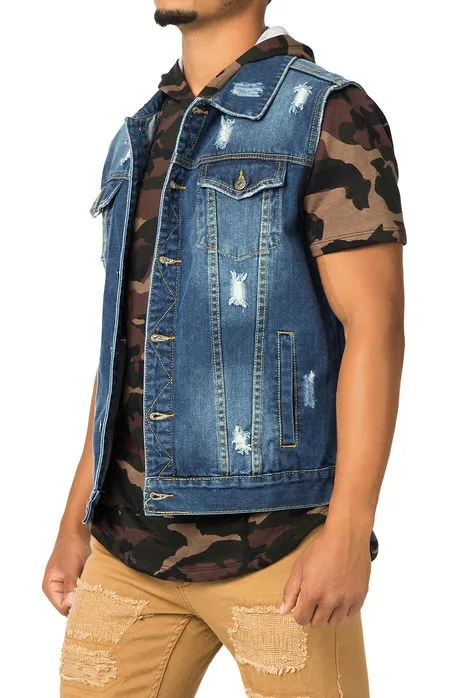 复古牛男孩风格男士无袖牛仔夹克背心