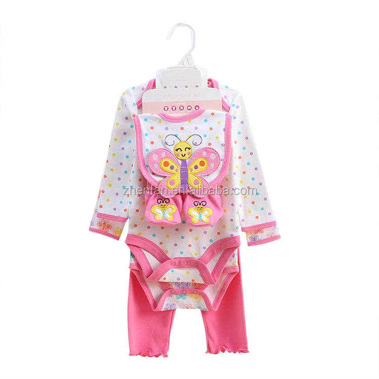 5 In 1 High Quality Organic Cotton Embroidered Baby Clothing Set Long