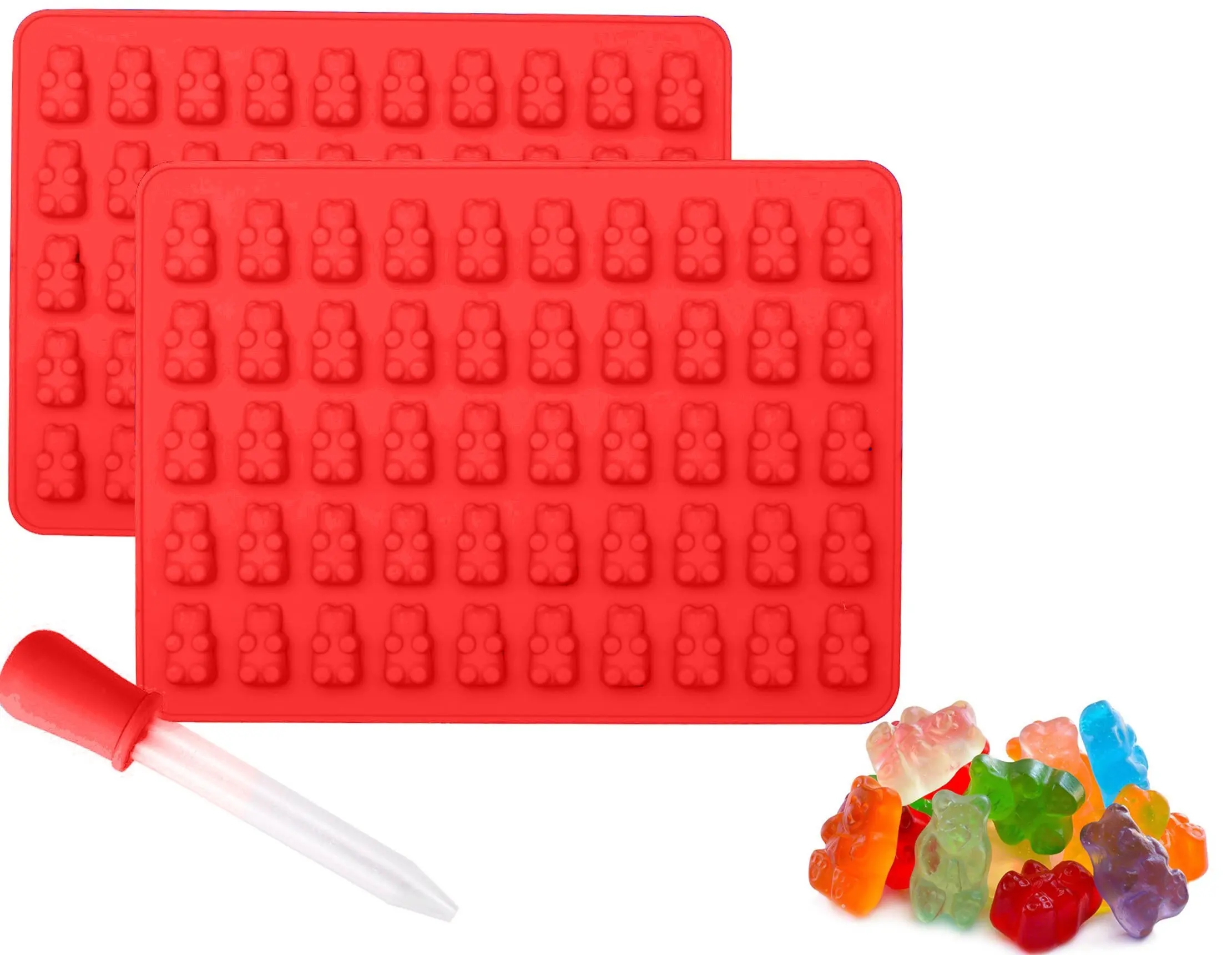 Candy Silicone Molds /& Ice Cube Trays Heart Gummy Bear Candy Molds with 2 Bonus Droppers Chocolate Molds Bear YuCool 4 Pack Gumdrop Jelly Molds