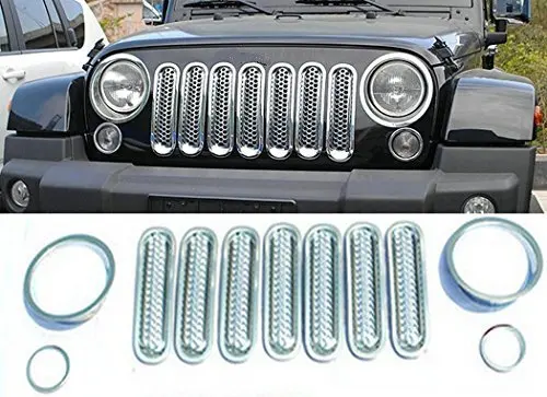 SILVER Opall Honeycomb Matte Mesh Front Grill Grille Inserts Cover Kit For 2014-2016 Jeep Grand Cherokee 7PC